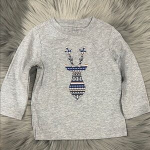 NWOT Janie and Jack Gray Kids Shirt with Blue Pattern Long Sleeve Shirt sz 6-12m